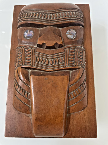 Maori hand carved wooden - hand, box
