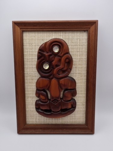 Framed carved maori tiki - framed, wall